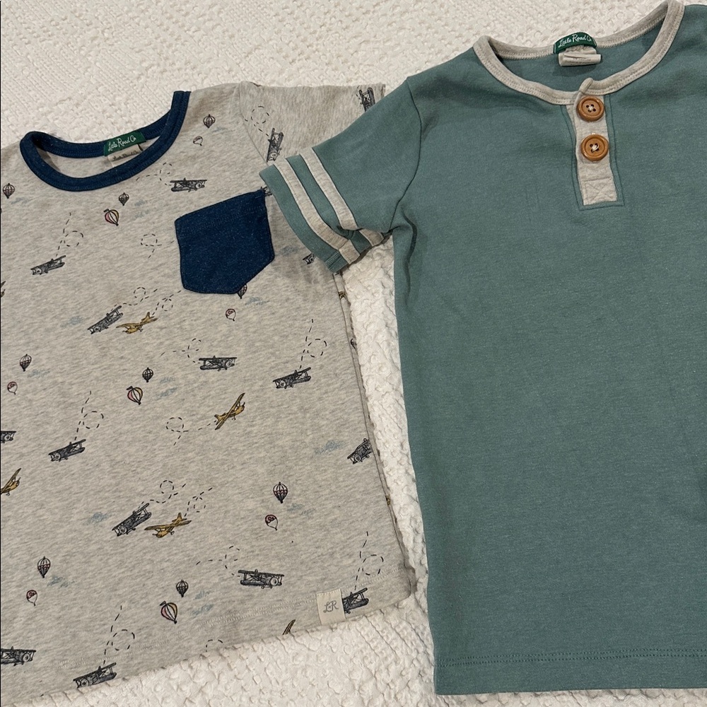 Lulu+Roo LITTLE ROAD CO 2 Short Sleeve Tee Shirts Size 4T airplane print & green
